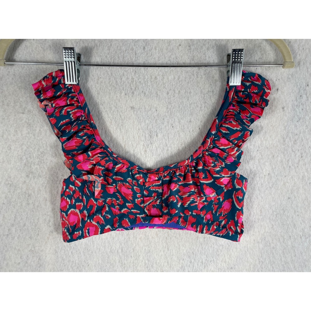 Maaji Kids Reversible Ruffle Bikini Top Floral Abstract Blue Pink Swim Size 12